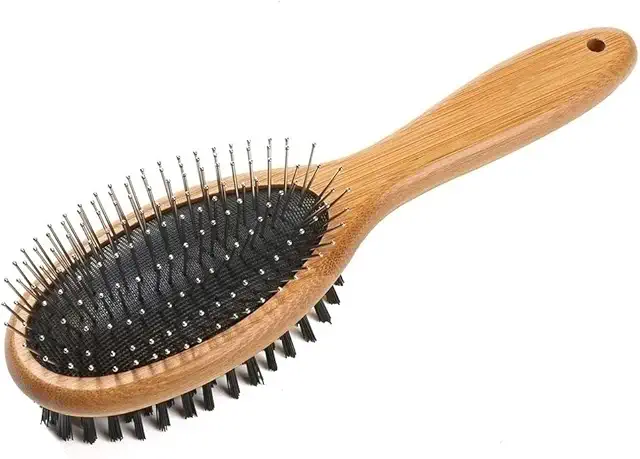 Bamboo groom Slicker Brush with Stainless Steel Pins