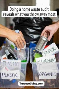 Person sorting household trash into bins during a waste audit