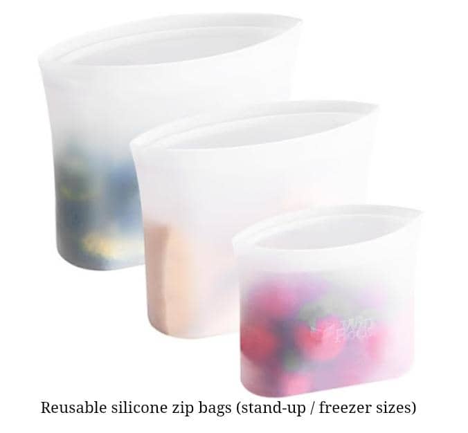 Reusable silicone zip bags (stand-up / freezer sizes)