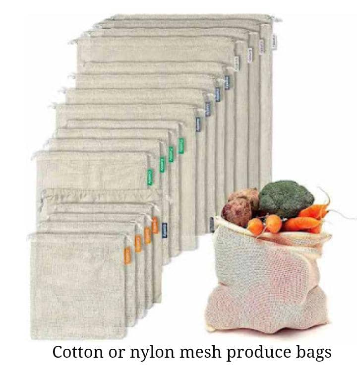 Cotton or nylon mesh produce bags 