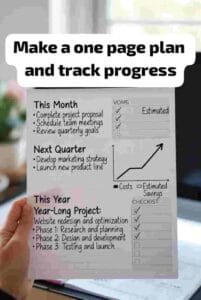 Make a one page plan and track progress