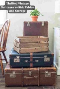 Thrifted Vintage Suitcases as Side Tables and Storage