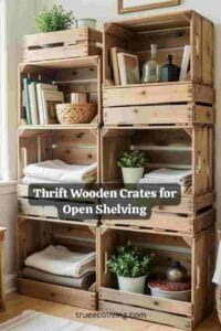 Thrift Wooden Crates for Open Shelving