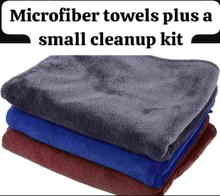 Microfiber towels plus a small cleanup kit