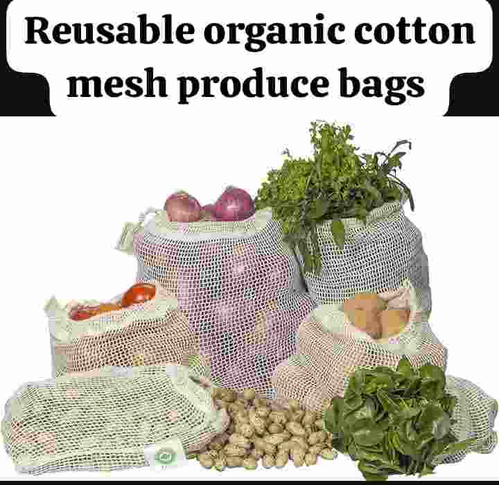 Reusable organic cotton mesh produce bags