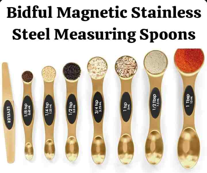 Bidful magnetic stainless steel measuring spoons set with leveler 