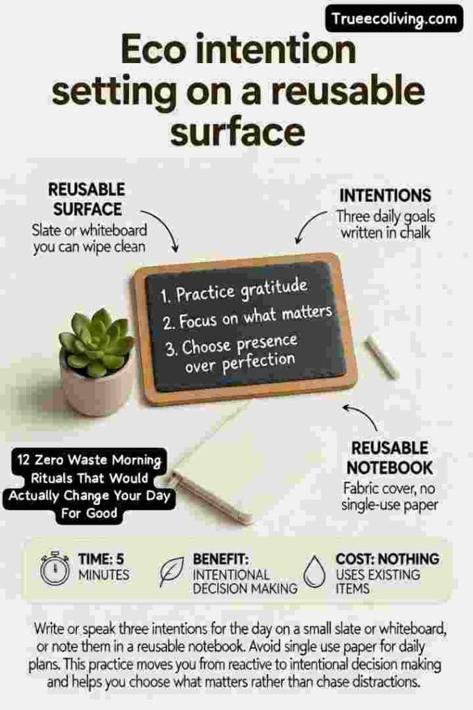 Zero-Waste Morning Rituals: Eco intention setting on a reusable surface. 
