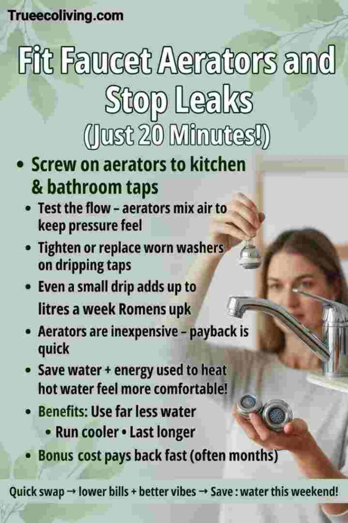 Fit faucet aerators and stop leaks, 20 minutes