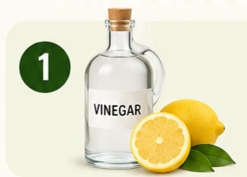 White vinegar and lemon juice for hard water, soap film, and mineral buildup