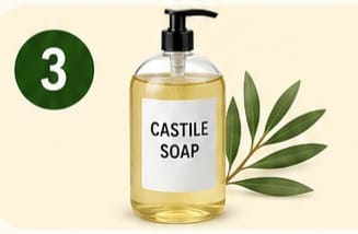 Soap and water, including Castile soap, for everyday cleaning