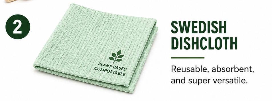 Swap paper towels and synthetic cloths for Swedish dishcloths
