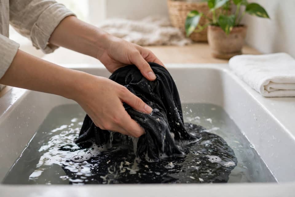 Rinsing white detergent residue from black clothes
